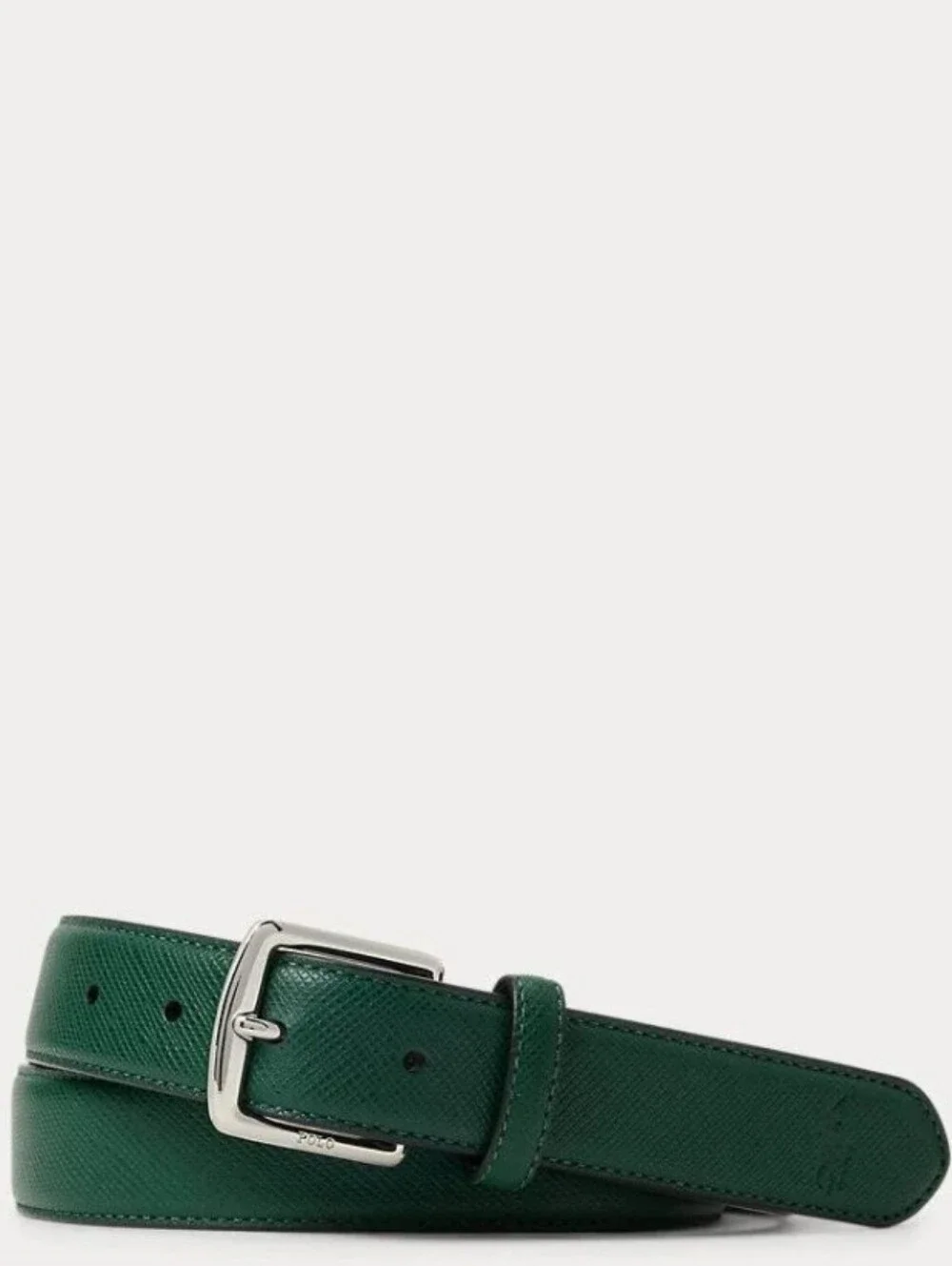 NWT Men's Polo by Ralph Lauren Green Saffiano Leather Belt with Silver Buckle